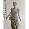 Camiseta gris de manga corta con cuello en U LiLv para mujer, nuevo estilo de verano, color liso, corte ajustado, top versátil