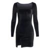 Vestido Outono Novo Cor Pura Veludo Coreano Transfronteiriço Europeu e Americano C96233 Estilo Sexy Decote U Decote Redondo Fenda