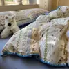Conjunto de cama de quatro peças grau A para maternidade e infantil para dormir nu na cama, algodão puro genuíno, lençol e capa de edredom estilo Fair Isle, conjunto de três a quatro peças para dormitório
