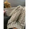 Calça de Pijama Xadrez Color Block Retrô Estilo Coreano Feminina Calça Longa Verão Tamanho Plus Size Solta Casual Perna Larga Calça de Lounging Calça de Casa