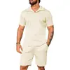 Verano Nuevo Estilo Transfronterizo Conjunto de Punto Casual para Hombre Camisa Polo Manga Corta Pantalones Cortos Cuadros Color Sólido Rayas