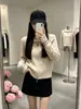 Cardigã de malha com zíper e gola estilo universitário para mulheres, novo modelo outono e inverno, com padrão de tranças e cores contrastantes, jaqueta suéter solta de manga comprida, moderno