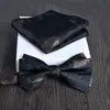 Lenço Quadrado Gravata Borboleta Conjunto de 2 Peças Grande Jacquard Formal Negócios Noivo Casamento Festivo Moda Tendência Novo Vinho Tinto