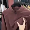 Moletom popular de outono e inverno com zíper parcial e gola alta, camisa básica casual de negócios de cor sólida, roupa masculina quente e versátil de manga comprida