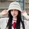 Nuevo Sombrero de Pescador de Felpa de Estilo Japonés de Moda para Otoño e Invierno para Mujer, Versátil de Punto, Bloques de Color Degradado, Cálido, Protector de Orejas, Sombrero de Cubo