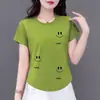 Comércio Exterior Transfronteiriço Roupas para Mãe de Meia-Idade e Idosas, Camiseta de Manga Curta, Tamanho Grande Soltinho, Blusa que Cobre a Barriga, Camisa Emagrecedora