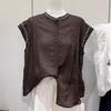 Camisa sin mangas casual y versátil para mujer, Chaleco exterior con bordado pesado, Camisa de aspecto adelgazante A4965