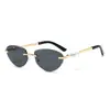 Gafas de Sol Nuevas de Estilo Ojo de Gato para Mujer de Celebridades de Internet, Sin Marco con Bordes Metálicos y Perlas, Gafas de Sol Estilo Europeo y Americano, Gafas Duqiao