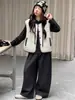 Conjunto de Tres Piezas para Niñas Otoño/Invierno Nuevo Estilo Coreano Sudadera con Capucha y Chaleco Acolchado de Algodón para Niños Mayores Top Grueso de Otoño Tardío Pantalones de Pierna Ancha