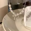 Colar de Pérolas com Laço de Renda Delicado Francês para Mulheres Luxo Leve Design de Nicho Temperamento Elegante da Moda Corrente para Clavícula