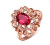 Joyería de comercio exterior de Amazon Joyería europea y americana para mujer Anillo de oro rosa de 18k con gema de color incrustada Venta al por mayor de joyería