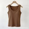 Colete de Ombro Largo de Algodão com Fio de Algodão Redondo Desgaste Externo Feminino com Almofada no Peito Top Longo Todos os Jogos Slim-fit Belas Costas Roupas Íntimas Esportivas