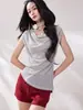 Shengdu26 Primavera Nuevo Chaleco Top de Lino Color Caqui con Mangas Acampanadas y Diseño de Cuello Superpuesto Camiseta para Mujer