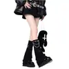 Conjunto de Meias Largas Femininas Punk com Argola na Perna e Fivela de Couro Meias de Tricô Estilo Subcultura Y2K Preto Meias Soltas Femininas Meias Femininas