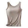Camisola de Hilo para Mujer con Almohadilla en el Pecho Base Interna Integrada Antideslizante Talla Grande Ropa Interior de Algodón Modal para Mujer