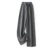 Pantalones de pierna ancha 100% lana pura para mujer para otoño e invierno, pantalones rectos de punto de cintura alta con costura central, de largo hasta el suelo, extralargos y con caída