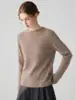 Suéter de punto de cuello redondo 100% cachemir puro para mujer, nuevo suéter versátil de manga larga ajustado para otoño e invierno