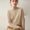Elegante Suéter de Cachemir con Cuello Alto y Media Cremallera Otoño e Invierno 2026 Nuevo Estilo Patrón Trenzado Adelgazante Casual Holgado Suéter de Cachemir Engrosado