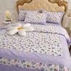 Explosiones de Tesoros Estilo Coreano Pastoral Floral Pequeño Juego de Cuatro Piezas Algodón Engrosado Amigable con la Piel Cepillado Sábana para Cama Individual y Doble Funda de Edredón para Dormitorio