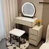 Penteadeira nova de placa de rocha 2026, cor creme para quarto, design mini, moderno e minimalista, com armário de armazenamento integrado
