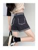 Shorts de mezclilla de cintura alta para mujer, nuevos de primavera y otoño, para chica hot, color contrastante, estilo rap, corte slim, carácter A, pierna ancha pequeña, pantalones cortos hot trendy