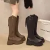 Botas altas para mujer petite, botas altas vintage de otoño para mujer, zapatos de mujer con forro polar, botas largas de nuevo estilo