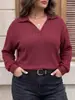 Blusas femininas, roupas femininas plus size europeias e americanas transfronteiriças, malhas com gola polo, camisetas básicas listradas caneladas, camisetas casuais de primavera e outono