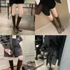 Versión de piel de oveja~cuero genuino interior con elevación de 4 cm, botas elásticas ajustadas para mujer, punta de mango, botas de montar hasta la rodilla, botas largas de otoño e invierno