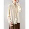 Nova Camisa de Renda para Mulheres Primavera 2026, Manga Longa, High-End, Luxuosa, Juvenil, Estilosa, Versátil, Solta, Top Emagrecedor