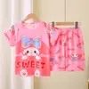 Novos Pijamas Infantis 2025 Primavera e Verão Conjunto de Manga Curta Estilo Fino Infantil Meninas Verão Estiloso Pijama para Crianças Maiores