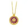 Collar Colgante Flor de Girasol con Ventana de Rosetón Punto Dorado Diamante Color Dorado Colgante Retro de Circonita Roja para Hombres y Mujeres