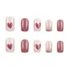 Coração Rosa e Branco, Unhas Postiças Estilo Doce e Gentil, Unhas Postiças Estilo Francês Clareadoras Diárias, 24 Peças de Adesivos de Unha Postiça