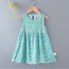 Vestido de princesa floral de verão para meninas Vestido de praia Vestido de colete de seda de algodão Vestido infantil Vestido de linha A