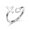 El Amor Verdadero Espera Anillo de Corazón con Cruz de Plata Esterlina Zirconia Azul Anillo Ajustable Joyería Regalos