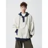 Moletom estilo americano, jaqueta casual pesada com uma vibe desconstruída e cool, moletom com capuz tie-dye patchwork para homens, tamanho grande, color-blocking