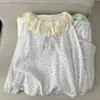 Pijama doble largo de encaje de algodón nube a cuadros amarillos, conjunto fino y amigable con la piel para casa para mujer en primavera y otoño
