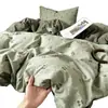 Juego de ropa de cama de cuatro piezas de gasa de doble capa estilo Ins, ropa de cama de algodón suave como una nube, funda de edredón, sábana bajera y sábana encimera, adecuado para dormitorios de estudiantes, juego de tres piezas