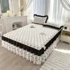 Faldón de cama estilo princesa de una sola pieza para ocultar la base, juego de tres piezas de sábana de algodón lavable para verano, colcha con faldón de cama y cubrepolvo