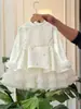 Vestido de Princesa Elegante com Decoração de Florzinhas 3D para Meninas Outono/Inverno Camada Base Roupa de Aniversário de Bebê Primeiro Mês Vestido Formal Estiloso