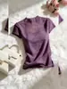 Blusa de Tricô Roxa Manga Curta Estilo Europeu Feminina 2026 Verão Fina Plus Size Gordura MM Emagrecedora Versátil Top Curto