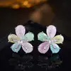 Pendientes de Flor de Hielo de Colores de Lujo de Nicho con Flor de Circonita, Joyería Lujosa y de Gama Alta, Exquisitos Pendientes de Aguja de Plata 925 para Mujer