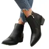 Botines de moda europeos y americanos de talla grande, punta fina, color liso, cierre lateral, tacón grueso, botines Chelsea, botines para mujer
