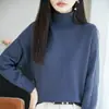 Nuevo suéter de punto grueso 100% algodón puro para otoño e invierno para mujer, suéter cálido de cuello alto, suéter básico simple 100% algodón