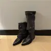 Zapatos de Mujer de Moda Nuevos Estilo Británico Retro Negro Desgastado Slip-on Desmontables Bidireccionales Aumento Interno de Altura Punta Puntiaguda Botas Vaqueras