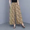 Nuevos pantalones de pierna ancha de algodón y seda con estampado de verano para mujeres de mediana edad y mayores, corte holgado, talla grande, pantalones casuales adelgazantes