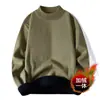 Suéter de Terciopelo de Cuello Alto para Hombre Invierno Nuevo Forrado de Felpa Engrosado Cálido Cuello Medio Tejido Camiseta Base Holgada