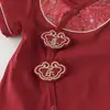 Roupas para Bebê de 100 Dias Roupa Festiva de Ano Novo Bebê Feliz Macacão de Verão Vestido Vermelho Estilo Chinês para Aniversário de Um Ano