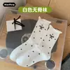 Meias de Bolinhas com Laço Estilo Novo Primavera e Outono, Meias Longas da Moda da Internet, Meias Femininas de Meia-Panturrilha Estilo Japonês com Acabamento em Renda