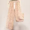 Calça de Pijama Longa de Algodão Seda Feminina Verão plus size Solta Pijama Feminino Verão Algodão Fina Calça de Perna Larga