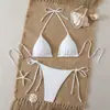 Nuevo Bikini Estilo Europeo y Americano Traje de Baño de Dos Piezas Color Sólido Simple Sexy Sin Espalda Traje de Baño Femenino Aliexpress Transfronterizo